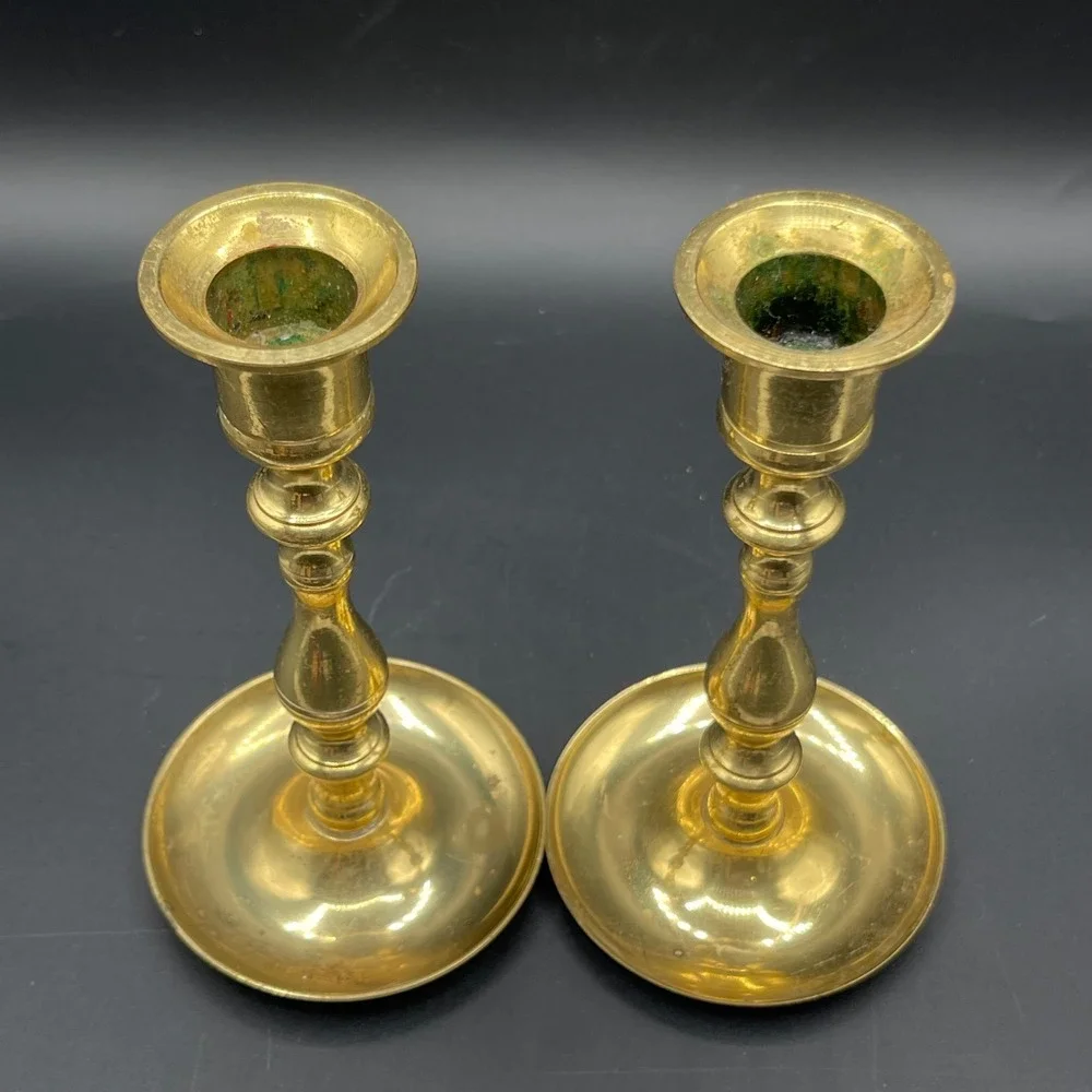 Vintage Brass Candlestick Holders Set of 2 Made in Japan 6.5 Inch Tall Baluster